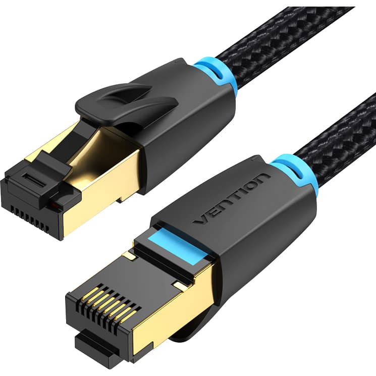 Патч-корд Vention прямой SFTP cat.8 RJ45 - 1м. Черный Тканевая оплетка