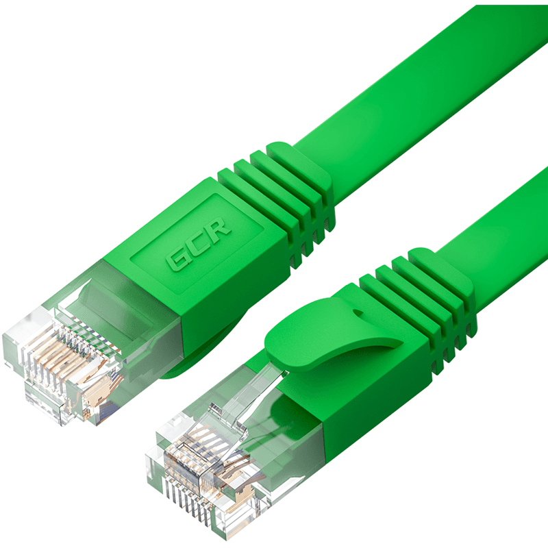 GCR Патч-корд LSZH PROF плоский прямой 20.0m, UTP медь кат.6, зеленый, 30 AWG, ethernet high speed 10 Гбит/с, RJ45, T568B