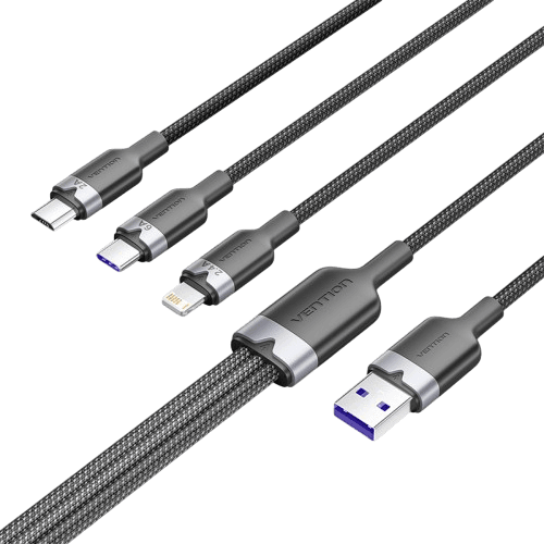 Кабель Vention 3 в 1 USB 2.0 AM/ Micro-B, USB-C, Lightning M - 1.5м. Черный 6A, шт.