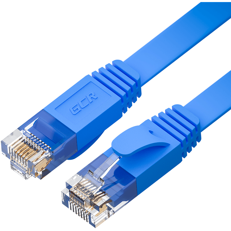 GCR Патч-корд LSZH PROF плоский прямой 10.0m, UTP медь кат.6, синий, 30 AWG, ethernet high speed 10 Гбит/с, RJ45, T568B