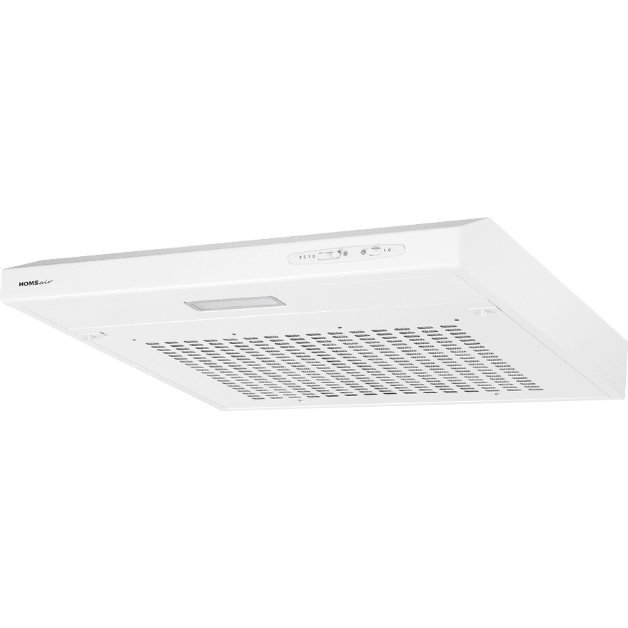 Вытяжка HOMSair HORIZONTAL 50 White/ подвесная, ползунковое управление, 3 скорости, до 12 м2, 45 дБ, светодиодное LED-освещение, угольный фильтр CF152 (H) 1 шт, 420 м3/ч, ШхДхВ: 500х465х80 мм,белый цвет