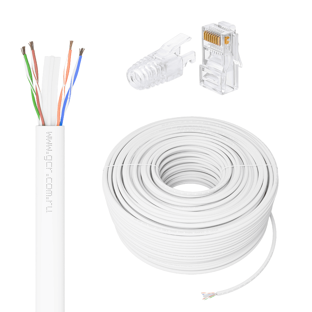 GCR PRO Кабель LAN DIY витая пара 50m в бухте, LSZH UTP кат.6, медь, многопроволочный, белый + Коннектор RJ-45 8p8c сборный 20шт., GCR-56635