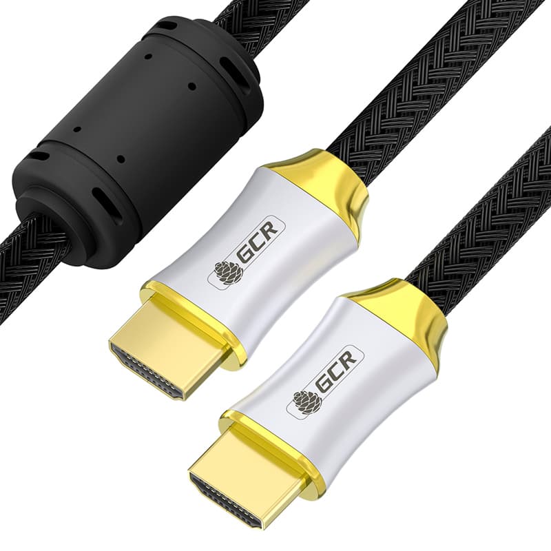 GCR Кабель DELUX 5.0m HDMI 2.0, черный в оплетке нейлон, HDR 4:2:2, UHD 4K60Hz/5K30Hz, 3D, AUDIO, 18.0Гбит/с, 28/28AWG, фер.кольцо, CU, 3 X экран