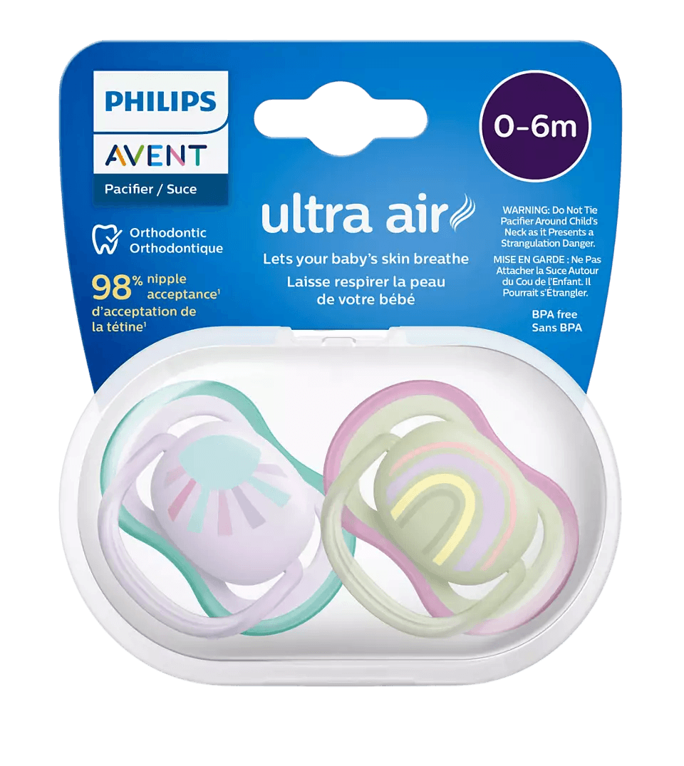 Пустышка Philips Avent ultra air, солнышко/радуга, для девочек, 0-6 мес., 2 шт.
