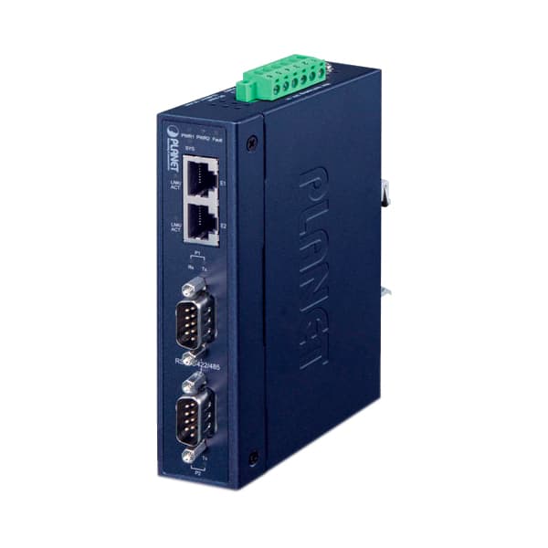 конвертер/ PLANET IP30 Industrial 2-Port RS232/RS422/RS485 Serial Device Server (2 x 10/100TX, -40~75 degrees C, 15KV isolation, dual 12~48V DC )
