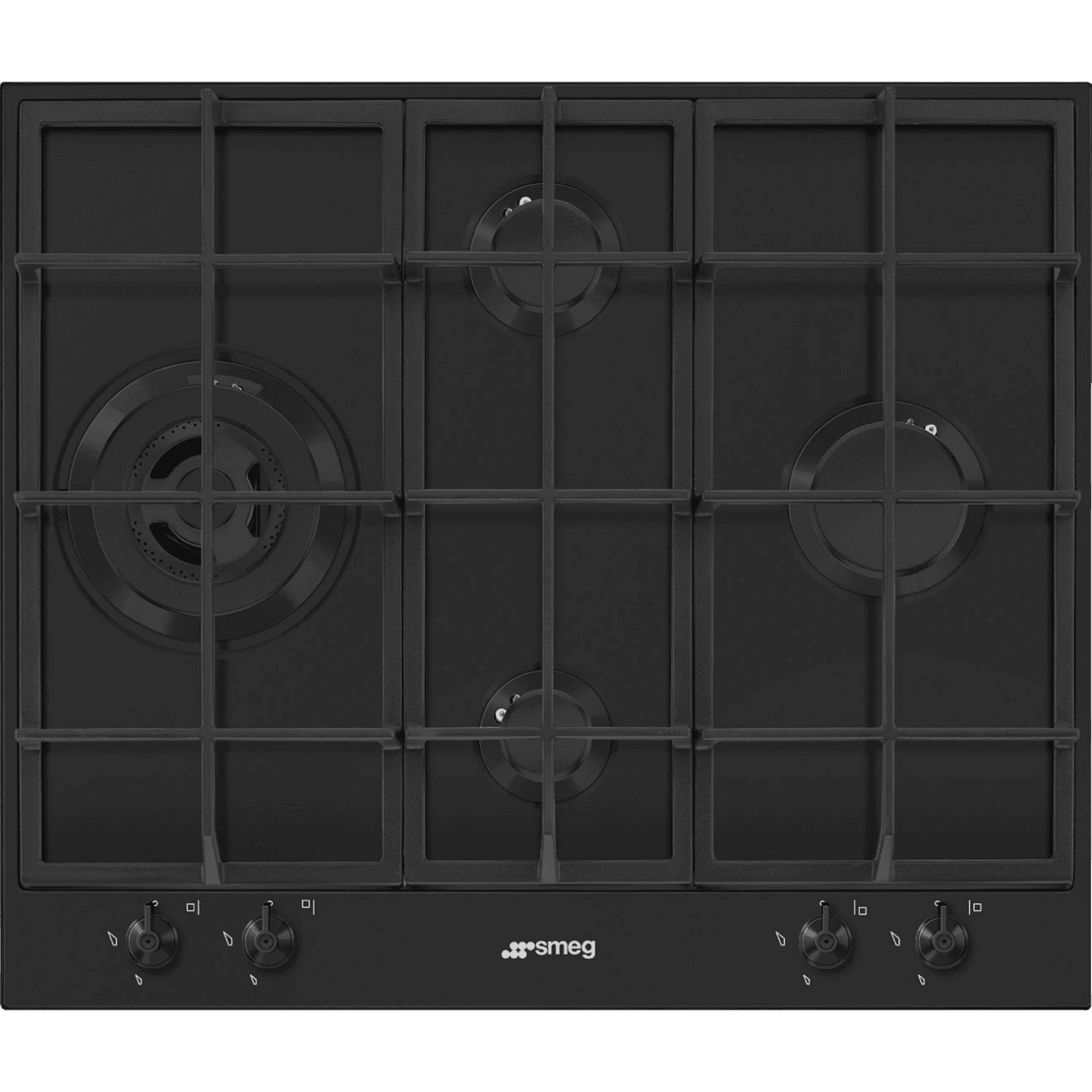 Варочная поверхность Smeg/ Газовая варочная поверхность, 60 см, Classica, 4 конфорки, поворотные переключатели, газ-контроль, автоматический электроподжиг, чугунные решетки, цвет черный