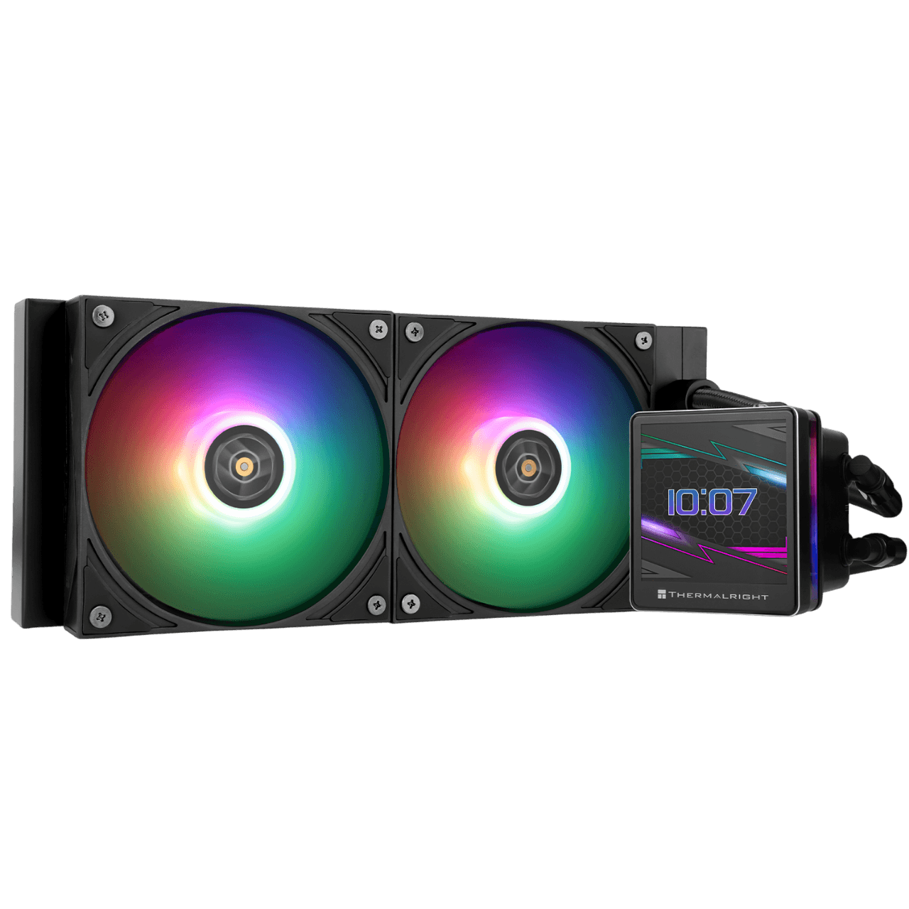 Водяное охлаждение для процессора/ Water Cooling System Thermalright Grand Vision 240 (240mm, LED, Black, ARGB/ Fans: 2x120mm, 80.45CFM, 29.4dBA, 2150RPM/ Pump height 72.5mm, 6400RPM, Rad thickness 27mm/ S: 1700, 1200, 1851, 115X, 2011, 2066, AM5, AM4)