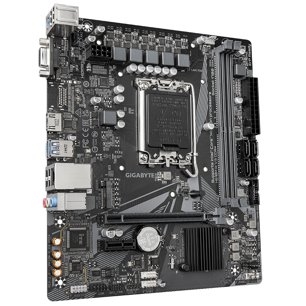 Материнская плата/ MB GIGABYTE INTEL H610 s1700, 2xDDR4(64GB), D-SUB/HDMI 2.1, 1xPCIe 4.0x16, 1xPCIe 3.0, 1xLAN, 4xSATA 6Gb/s, 1xM.2, 2xUSB 3.2, 4xUSB 2.0, 1xPS/2, mATX