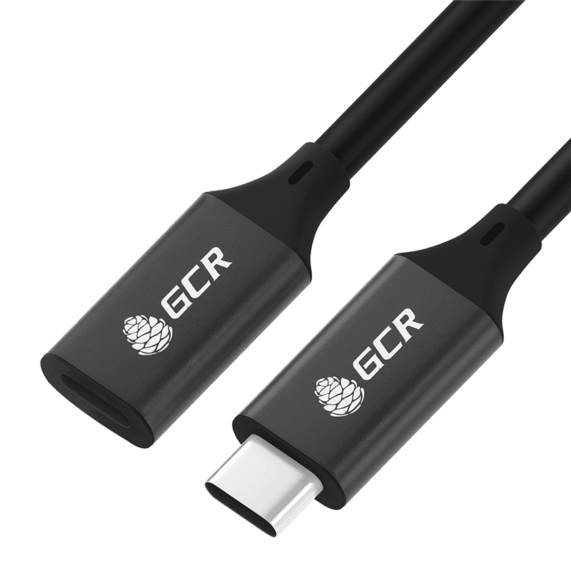 GCR PRO Удлинитель USB 3.1 (USB 3.2 Gen 2) Type C-С, 2.0m, 100W/20V/5A, M/F, медь, 10 Гбит/с, 4K, черный, AL сase, экран, армирование