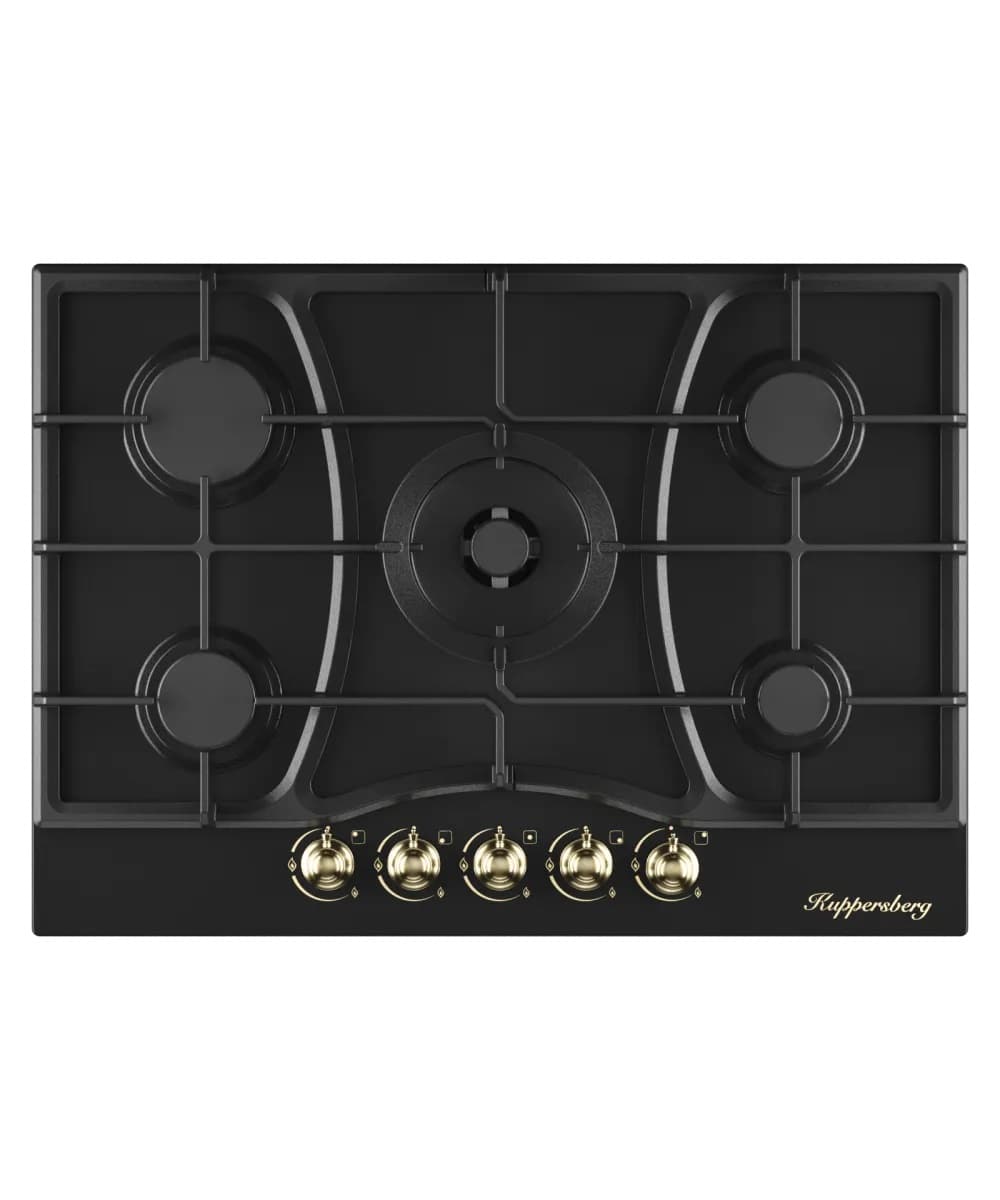 Варочная поверхность Kuppersberg/ KITCHEN RETAIL / Варочная поверхность Kuppersberg, газ, Classic, 71 см, автоматический электроподжиг, газ-контроль, форсунки под сжиженый газ, SABAF конфорки, чугунные решетки, WOK подставка, цвет антрацит, цвет фурнитуры бронзовый