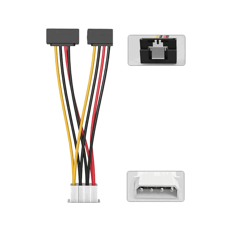 Кабель-переходник питания Vention MOLEX 4pin M / 2 x SATA 15pin F угол 90 - 0.15м