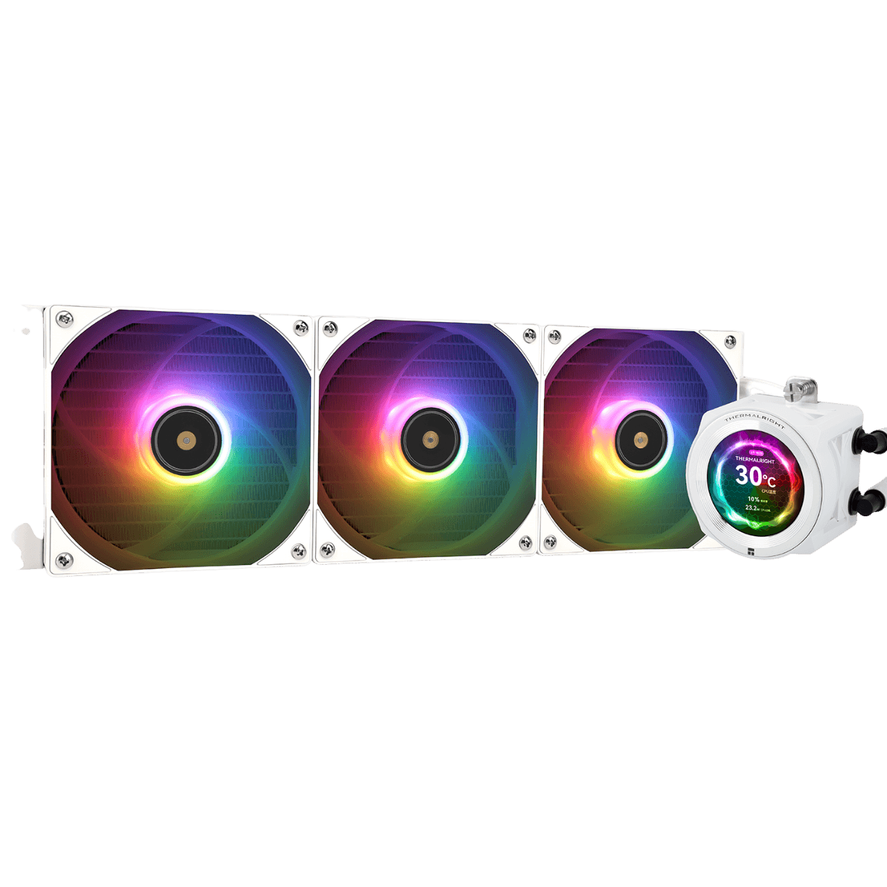 Система жидкостного охлаждения/ Water Cooling System Thermalright Core Vision 360 (360mm, LED, White, ARGB/ Fans: 3x120mm, 72.37CFM, 27.7dBA, 2000RPM/ Pump height 66mm, Rad thickness 27mm/ S: 1700, 1200, 1851, 115X, 2011, 2066, AM5, AM4)