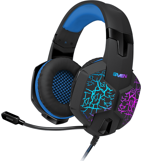 Игровые стереонаушники с микрофоном SVEN AP-U980MV, черный-синий (USB, LED, 7.1)