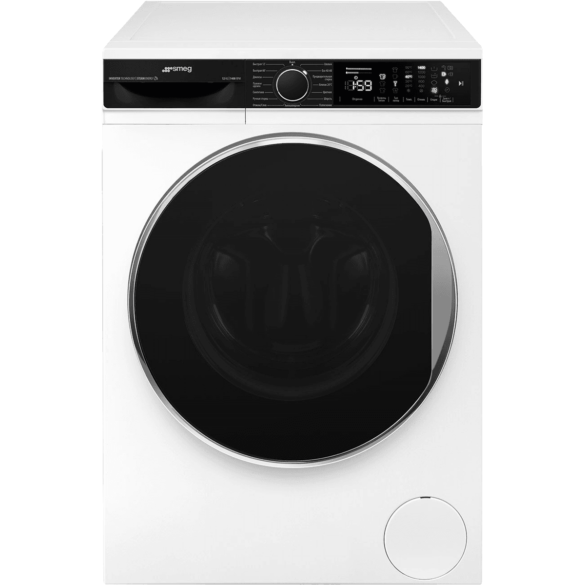 Стиральная машина SMEG/ Стиральная машина SMEG, отдельностоящая, ВхШхГ 845х597х632 мм, загрузка 12 кг, 1400 об/мин, 15 программ, пар, электронное управление, инверторный мотор, LED дисплей, отсрочка старта, энергоэффективность А+++, цвет белый