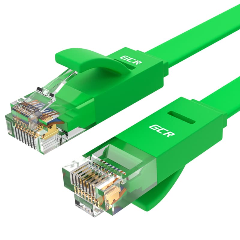 GCR Патч-корд LSZH PROF плоский прямой 10.0m, UTP медь кат.6, зеленый, 30 AWG, ethernet high speed 10 Гбит/с, RJ45, T568B