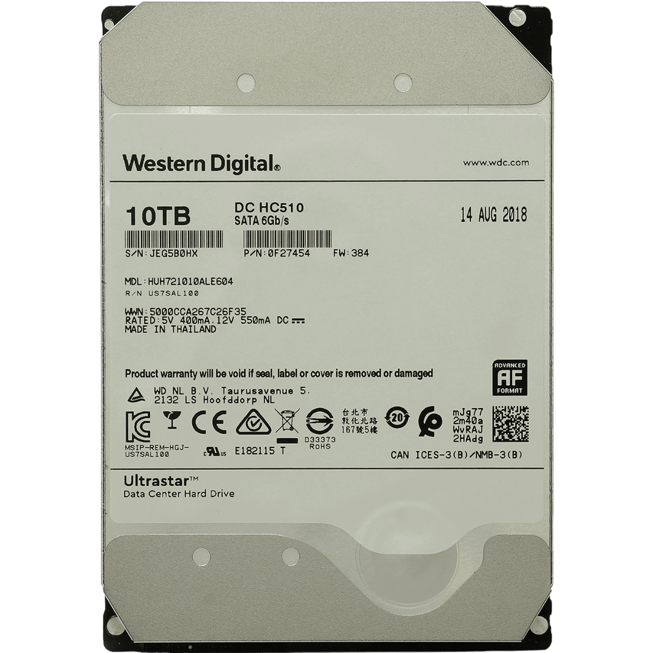 Жесткий диск/ RECERTIFIED HDD HGST SATA Server 10Tb Ultrastar HE10 7200 6Gb/s 256MB 0F27488 1 year warranty (replacement HUH721010ALE604, ST10000NM017B, ST10000NM001G, MG10ADA10TE) RECERTIFIED