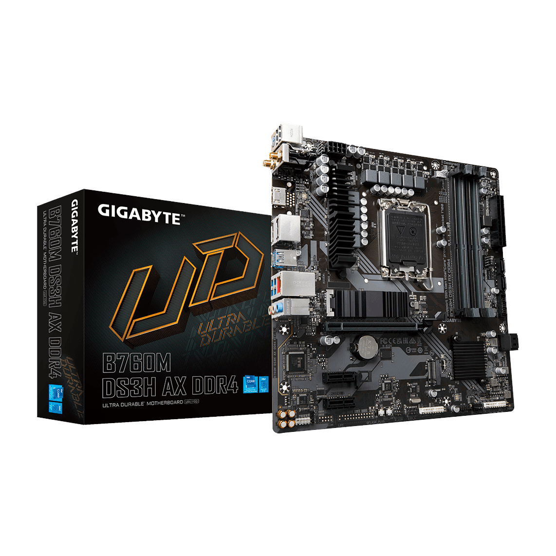Материнская плата GIGABYTE B760M DS3H AX DDR4 (LGA1700, mATX, B760, 4xDDR4, RAID, 1xPCI-Ex16, 2xM.2, DP+HDMI) (B760M DS3H AX DDR4)