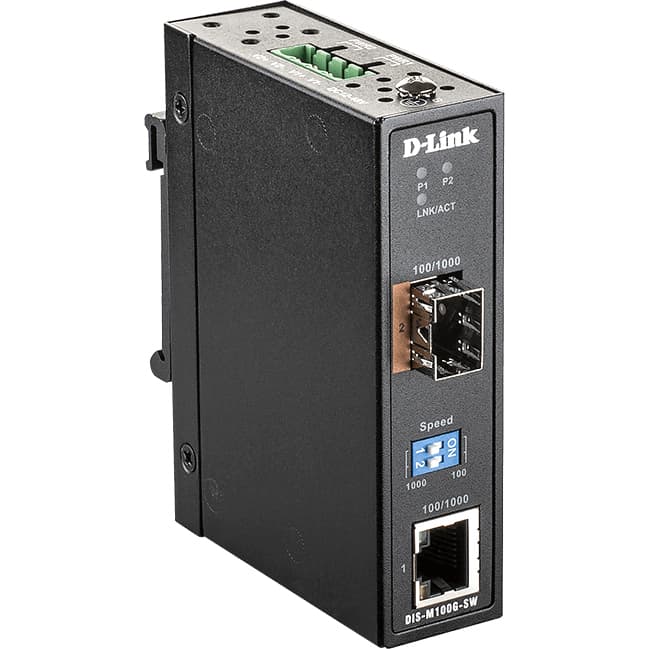 Промышленный медиаконвертер D-Link Промышленный медиаконвертер 1000Base-T / 1000Base-X SFP, - 40°..70°C, корпус металл IP30, установка на DIN-рейку