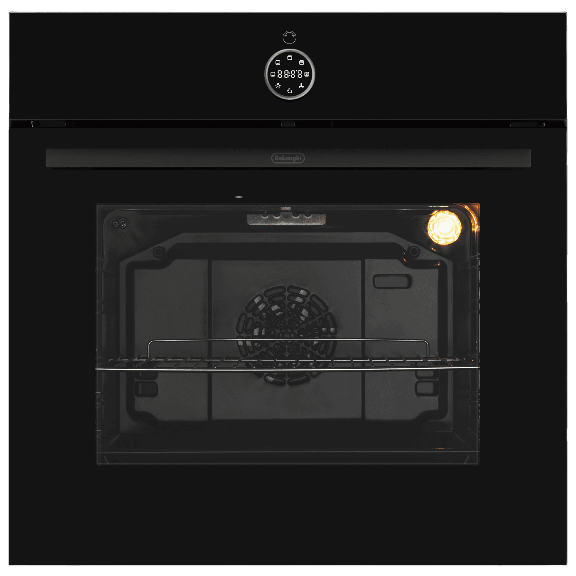 Встраиваемый духовой шкаф Delonghi/ Встраиваемый духовой шкаф Delonghi, объем 78 л, 12 режимов, конвекция, гриль, телескопические направляющие (1 уровень), цветной программатор, таймер, цвет черный