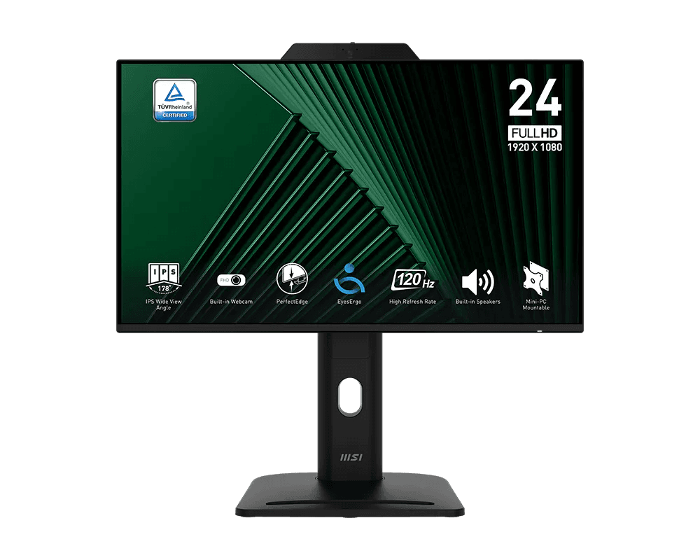 Монитор/ MSI PRO MP242PMG, 23.8"16:9, IPS, FHD, 4ms, 300cd, 120Hz, VGA, HDMI, DP, USB, SPK, CAM, HAS