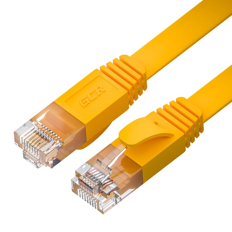 GCR Патч-корд LSZH PROF плоский прямой 20.0m, UTP медь кат.6, желтый, 30 AWG, ethernet high speed 10 Гбит/с, RJ45, T568B