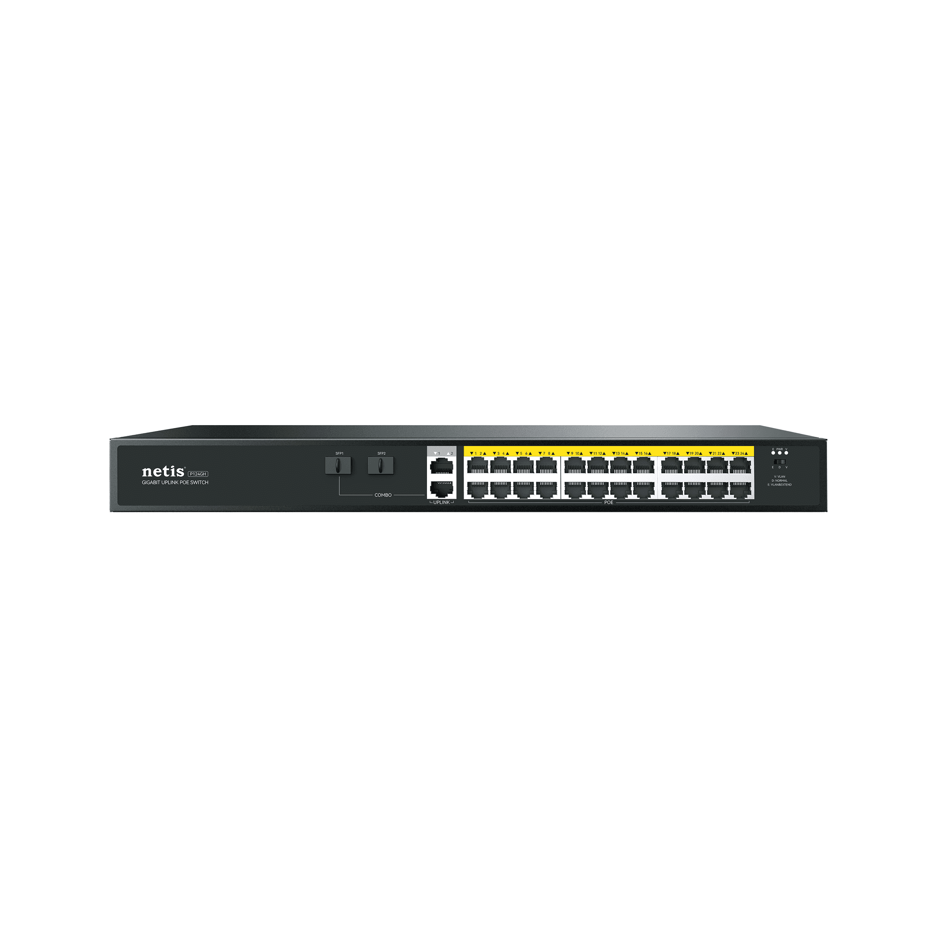 Коммутатор/ Коммутатор Netis P124GH (L2) 24x100Мбит/с 2x1Гбит/с 1xКомбо(1000BASE-T/SFP) 1SFP 24PoE 24PoE+ 360W н