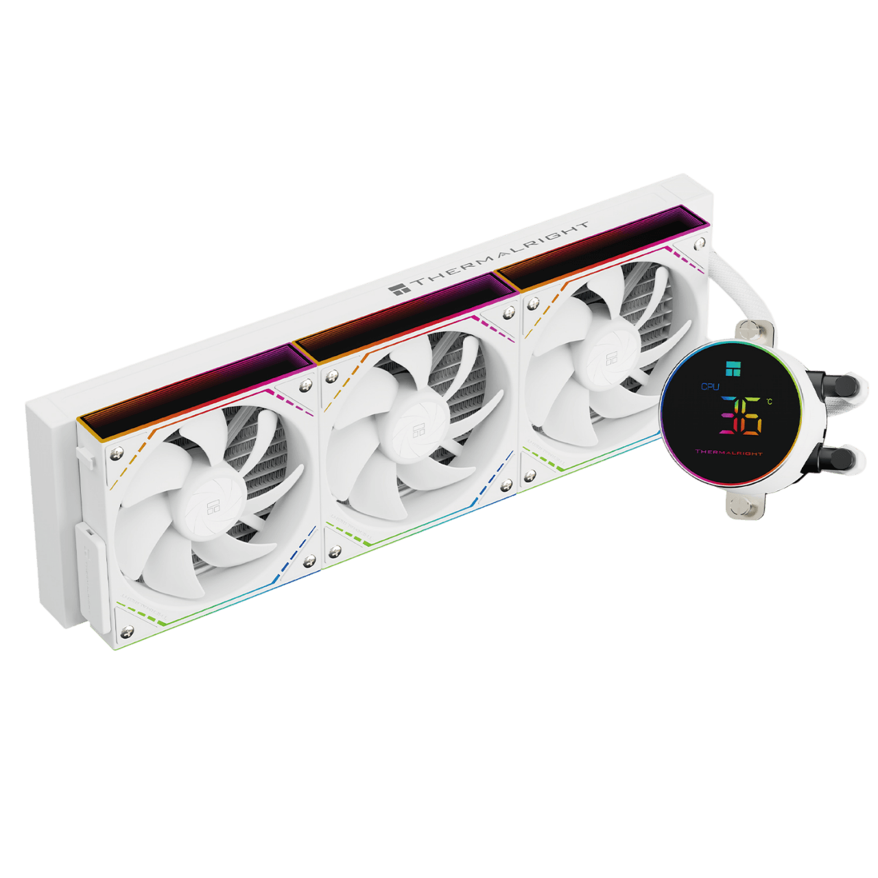 Система жидкостного охлаждения/ Water Cooling System Thermalright Frozen Magic 360 Digital V2 (360mm, LED temp., White, ARGB/ Fans: 3x120mm, 68.9CFM, 28.2dBA, 2000RPM/ Pump height 54.4mm, Rad thickness 27mm/ S: 1700, 1200, 1851, 115X, AM5, AM4)