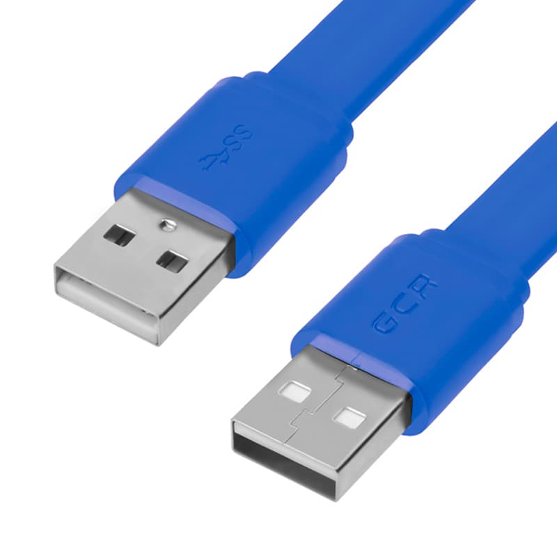 GCR Кабель PROF 3.0m USB 2.0 AM/AM, плоский, синий, 28/24 AWG, медь, экран, заземление, морозостойкий