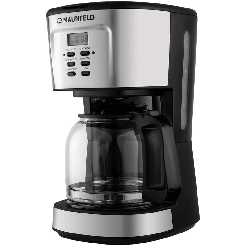 Кофеварка капельного типа MAUNFELD/ Кофеварка капельного типа MAUNFELD MF-722S, мощность 900 Вт, отсрочка запуска, дисплей, режим подогрева, объем кофейника 1,5 л, цвет нержавеющая сталь