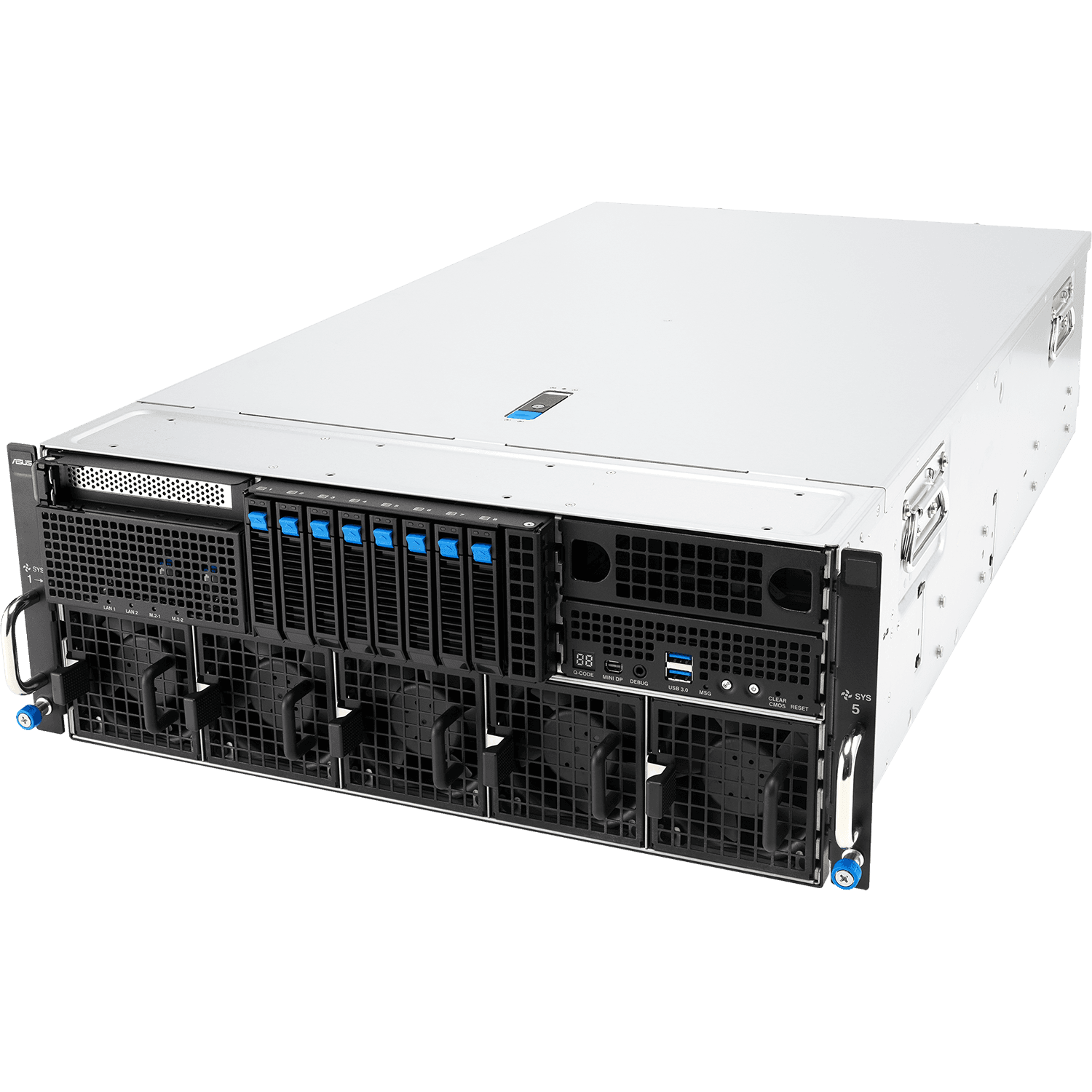 Серверная платформа/ ASUS ESC8000A-E13P, 4U, 2x SP5 (LGA 6096),24x DDR5 6400, 8x 2.5'' hsb NVME, up to 14x PCIe*, 2x M.2 22110 NVME, 1x 2-port 10Gbe RJ-45 Intel 710 LAN, up to 8 dual-slot GPUs, 3+1 3200W