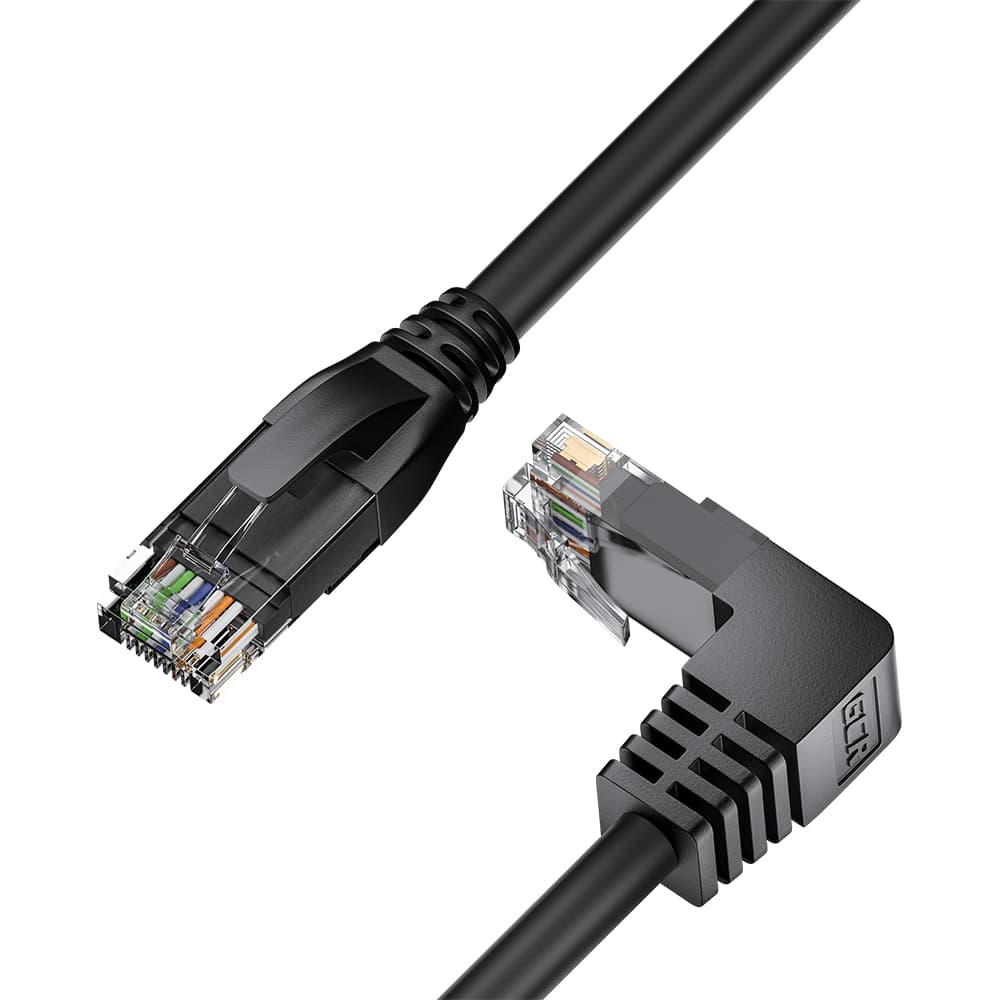 GCR Патч-корд 15.0m UTP кат.5e, черный, верхний угол, литой, ethernet high speed, RJ45, T568B