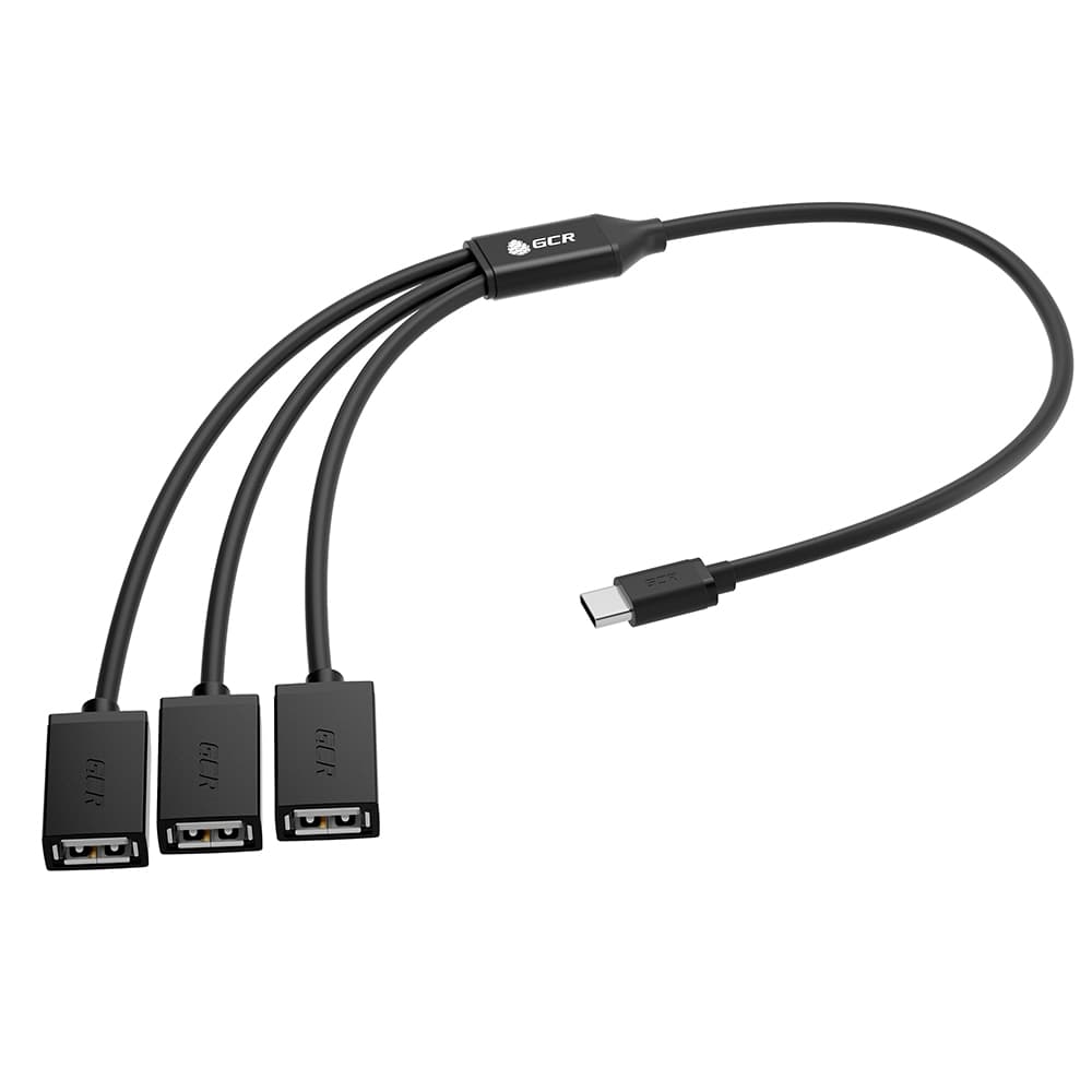 GCR PRO Переходник USB Hub Type-C гибкий 1.2m разветвитель на 3 USB порта, СМ / 3 х AF, черный