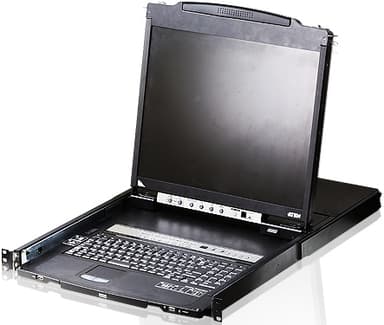 Консоль управления, LCD 19"(1280x1024), лат./рус. клав., 16-портовый KVM-переключатель, +1 remote user(SPHD18(Male)),2хUSB(Тип а Female), KVM-порты: SPHD15(Female), каскадирование./ 16P Dual RAIL LCD KVMP SWITCH 19INCH
