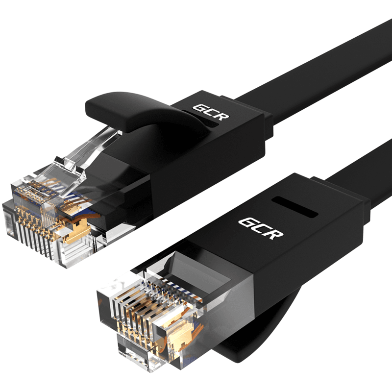 GCR Патч-корд LSZH PROF плоский прямой 10.0m, UTP медь кат.6, черный, 30 AWG, ethernet high speed 10 Гбит/с, RJ45, T568B