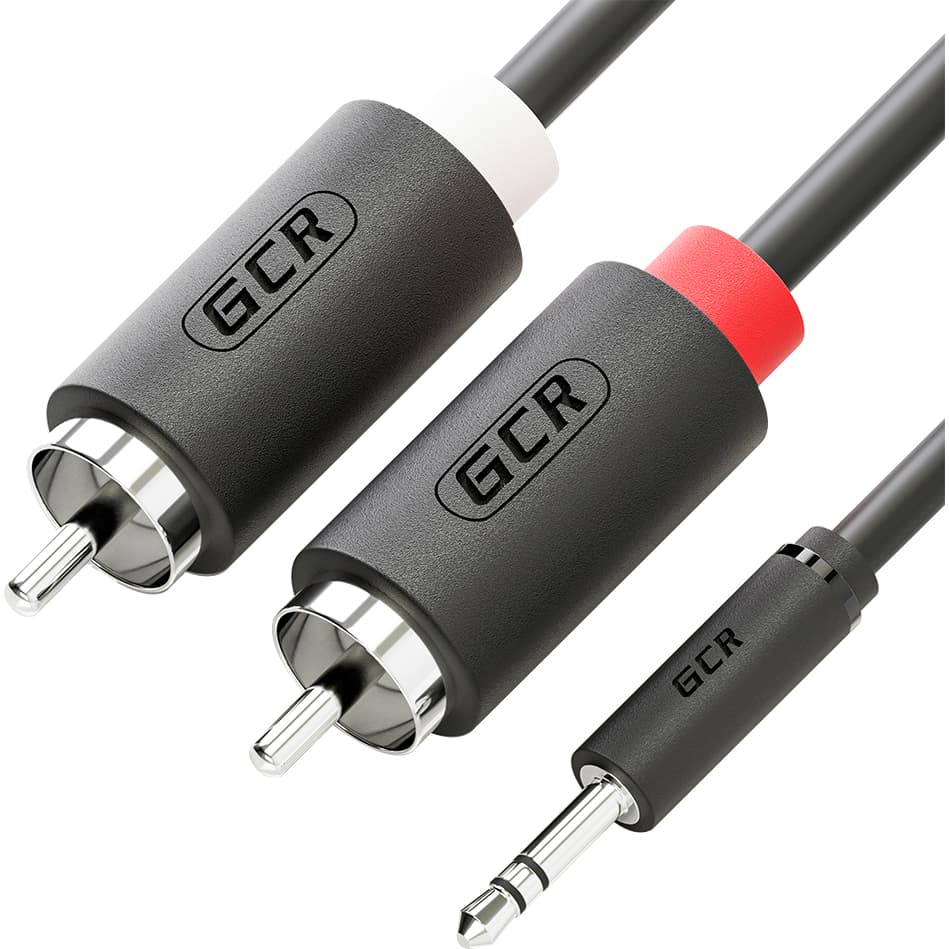 GCR Кабель-переходник аудио 15.0m jack 3,5mm / 2 х RCA , черный, M/M, GCR-51730
