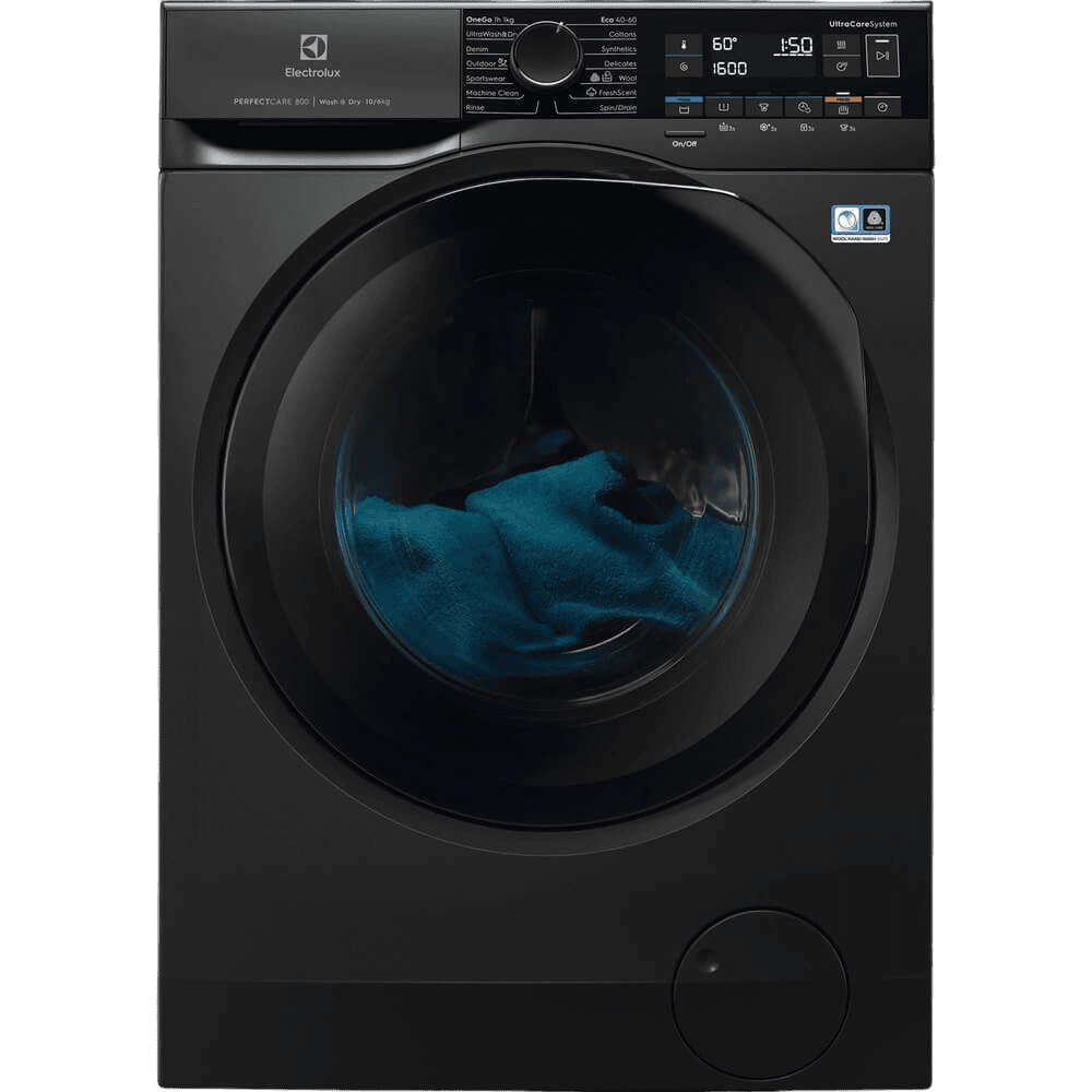 Стиральные машины с функцией сушки ELECTROLUX/ Фронтальная загрузка, стирка 10 кг / сушка 6 кг, отжим 1600 об/мин, классы A/A, глубина 63.6 см, большой ЖК дисплей, инверторный двигатель, технология стирки OKOMIX, конденсационная сушка, разглаживание и освежение белья при помощи пара, черный цвет