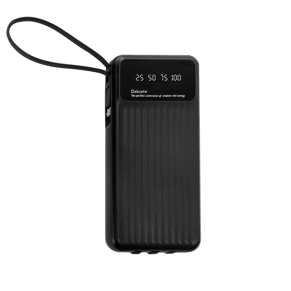 GCR PowerBank на 10000mAh со встроенным кабелем USB / MicroUSB / TypeC / Lightning + фонарик, черный
