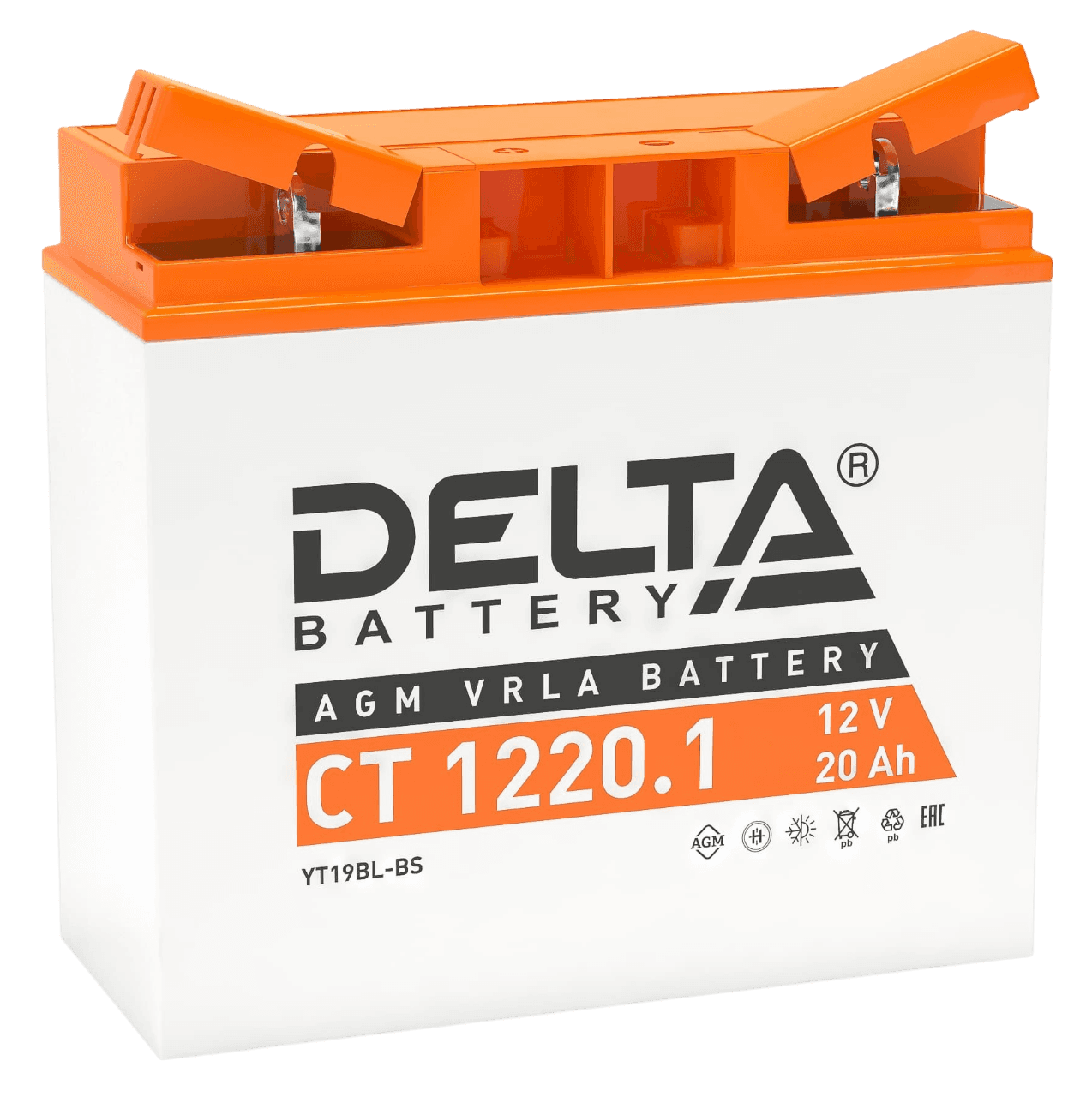 Аккумуляторная батарея Delta CT 1220.1 12В/20А·ч, клемма Болт + гайка Ø 6 мм (181х77х167мм (172мм), 5,22кг, Срок службы 5 лет