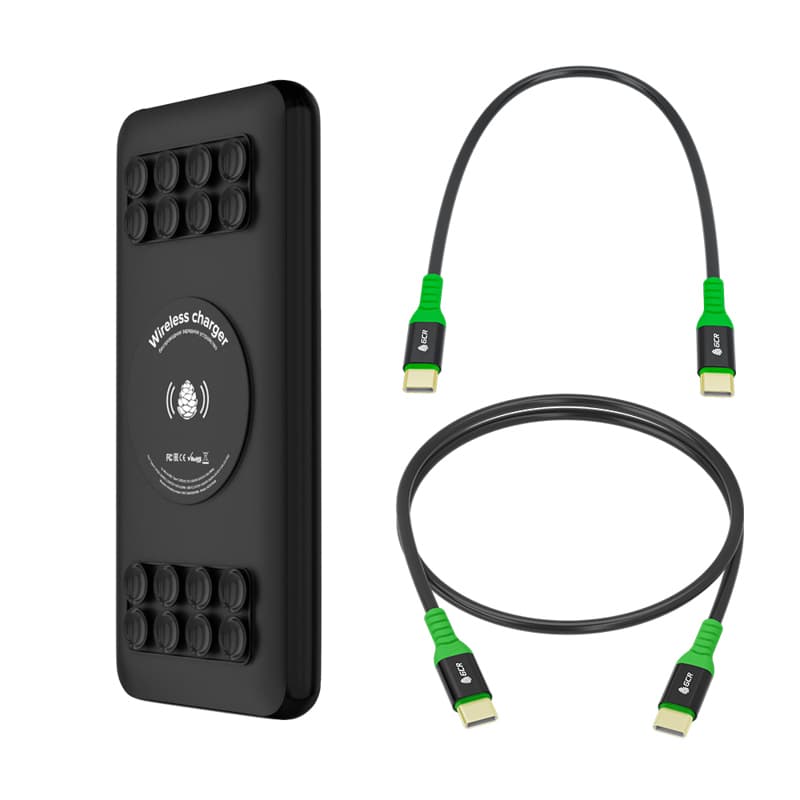 GCR PRO Комплект PowerBank на 10000mAh беспроводная зарядка Qi с креплением 15W/QC 3.0/PD + 2 кабеля Type-C M/M, 0.15m/1.0m PD 60W, черный