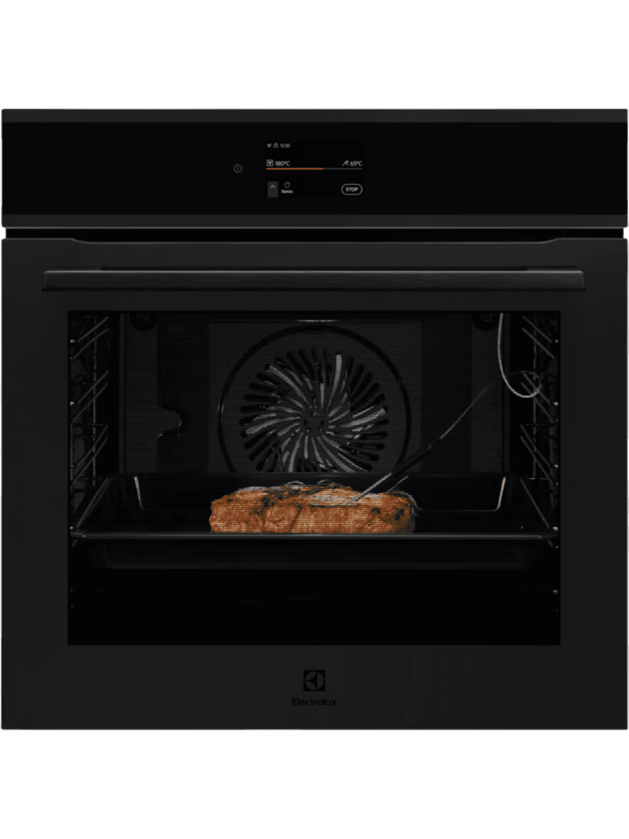 Встраиваемый духовой шкаф ELECTROLUX/ электрический с конвекцией, объем 72 л, 17 режимов, очистка паровая, 3 стекла в дверце, направляющие проволочные + телескопические (1 уровень),черное стекло и черный матовый,термозонд