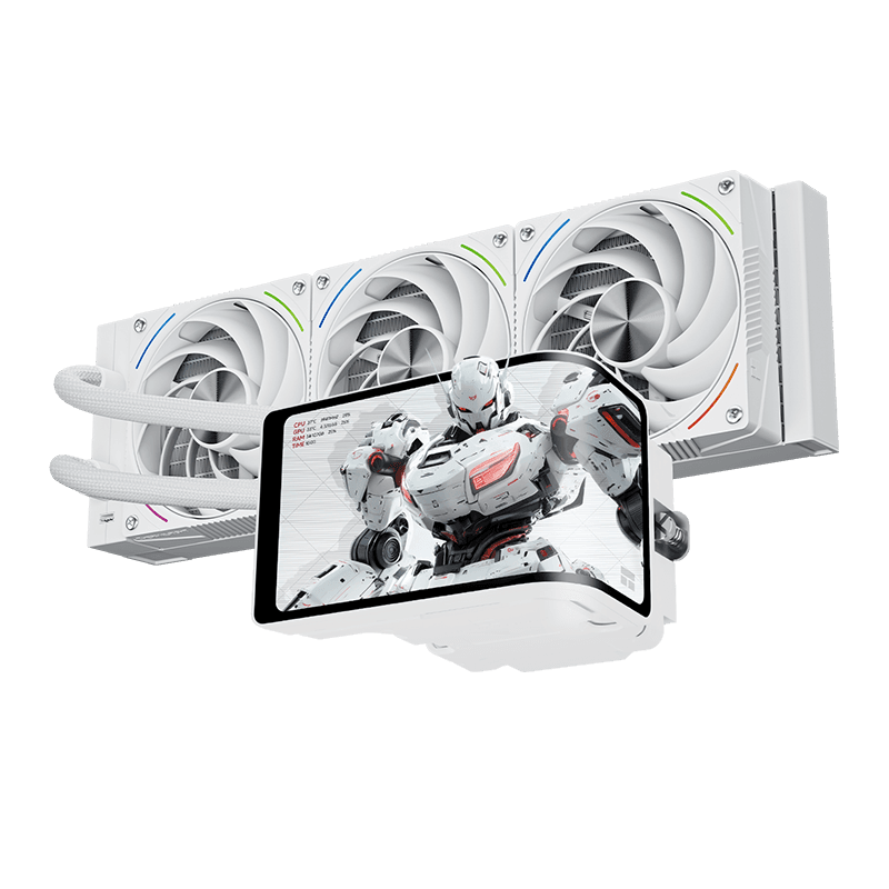 Водяное охлаждение для процессора/ Water Cooling System Thermalright Wonder Vision 360 Turbo (360mm, LED, White, ARGB/ Fans: 3x120mm, 120.38CFM, 44.7dBA, 3000RPM/ Pump height 107mm, 6400RPM, Rad thickness 27mm/ S: 1700, 1200, 1851, 115X, 2011, 2066, AM5, AM4)