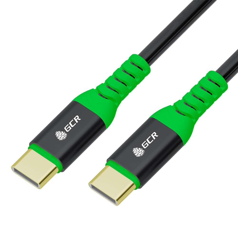 GCR PRO Кабель PREMIUM 0.5m TypeC / TypeC PD 60W, быстрая зарядка для iPhone 15, силикон, черный, GOLD, AL корпус, GCR-56368