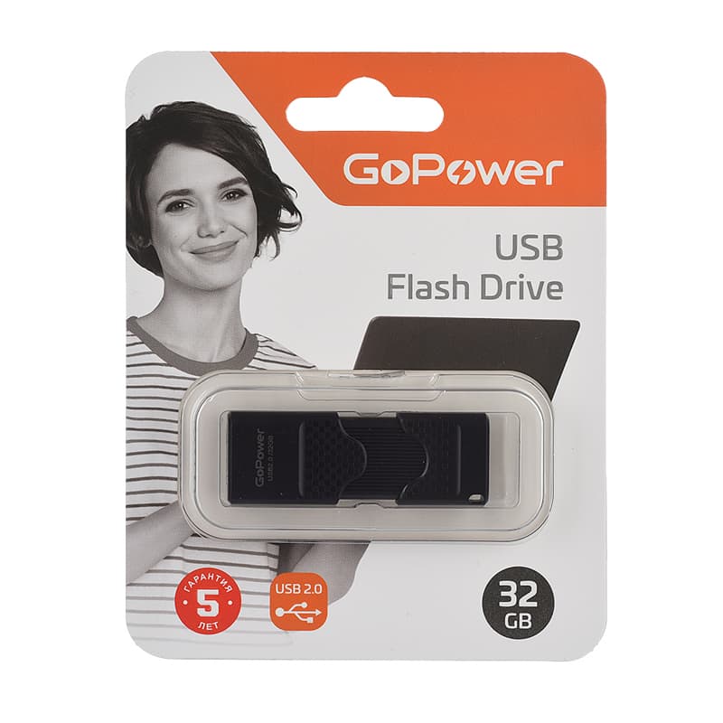 Флеш-накопитель/ Флеш-накопитель GoPower SLIDER 32GB USB2.0 пластик черный матовый (1/50/1000)