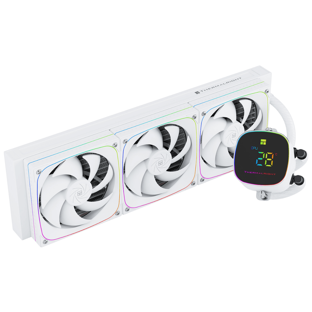 Система жидкостного охлаждения/ Water Cooling System Thermalright Frozen Horizon 360 Digital (360mm, LED temp., White, ARGB/ Fans: 3x120mm, 68.9CFM, 28.2dBA, 2000RPM/ Pump height 53.2mm, Rad thickness 27mm/ S: 1700, 1200, 1851, 115X, AM5, AM4)