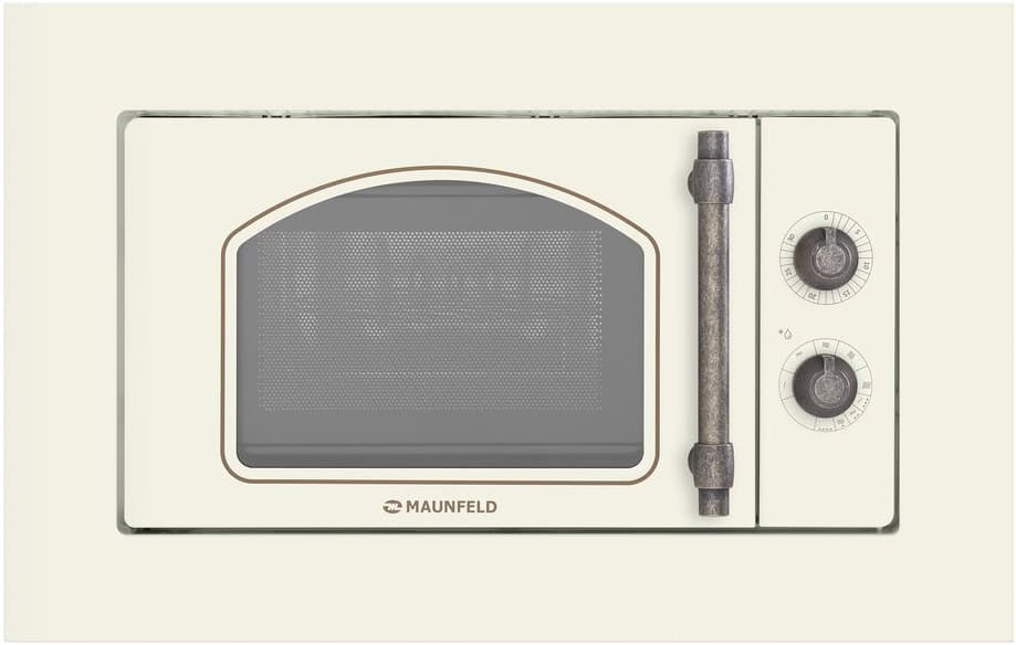 Микроволновая печь встраиваемая MAUNFELD/ Микроволновая печь встраиваемая MAUNFELD JBMO.20.5ERIB, объем 20 л, мощность 1080 Вт, кварцевый гриль, мощность гриля 800 Вт, без поворотного стола, 4 режима, 9 уровней мощности, механическое управление, галогеновое освещение, цвет слоновая кость/состаренная бронза