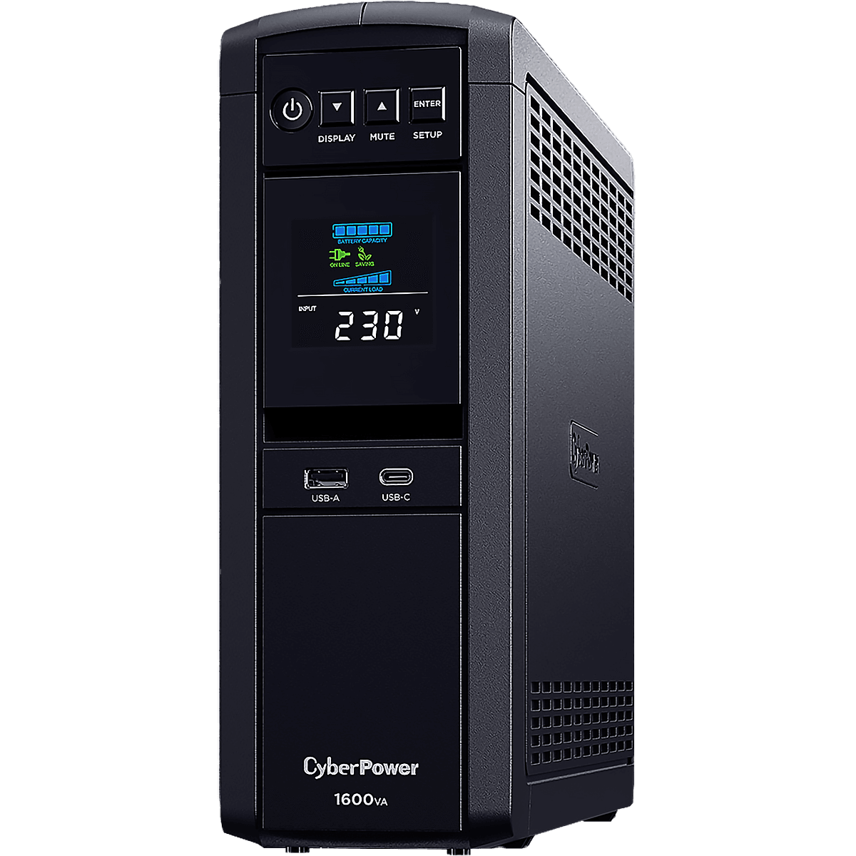 Источник бесперебойного питания/ UPS Line-Interactive CyberPower CP1600EPFCLCD 1600VA/1000W USB/RS-232/RJ11/45/USB/SNMPslot charger A/С (6 EURO), с чистым синусом при работе от АКБ