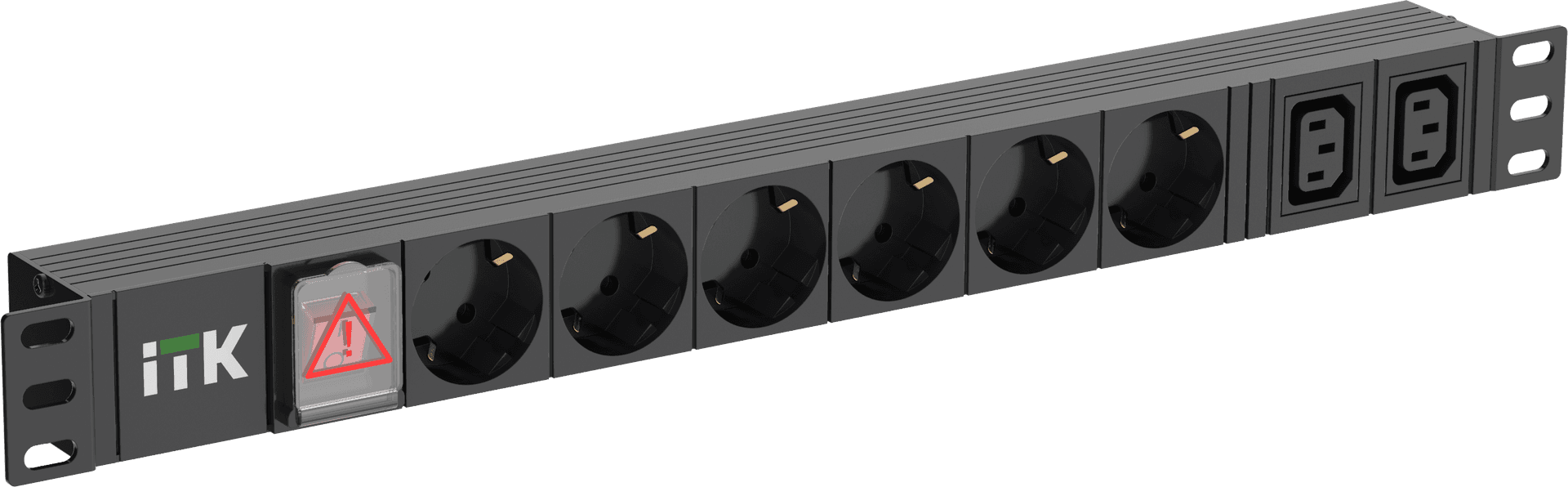 ITK PDU 6 розеток нем. ст. + 2 С13 LED 1U вх. С14 алюмин.