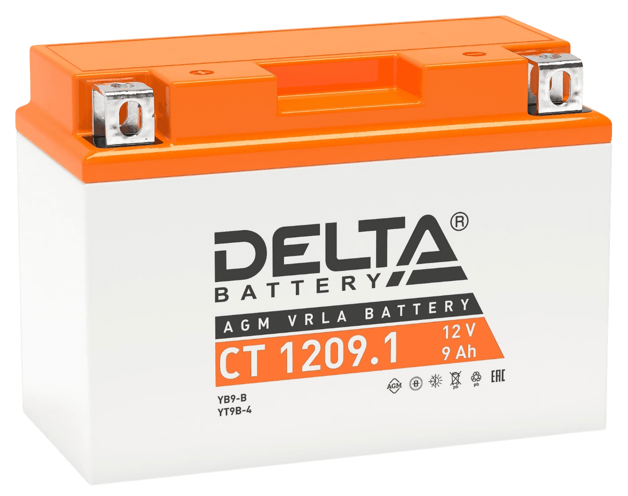Аккумуляторная батарея Delta CT 1209.1 12В/9А·ч, клемма Болт + гайка Ø 6 мм (151х71х107мм (112мм); 2,65кг; Срок службы 5л