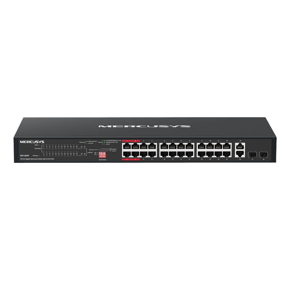 Mercusys MS128GP 28-портовый гигабитный монтируемый в стойку коммутатор с 24 портами PoE+