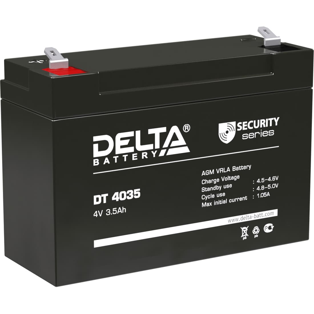 Аккумуляторная батарея Delta DT 4035 напряжение 4В, емкость 3,5Ач (90х34х66mm)